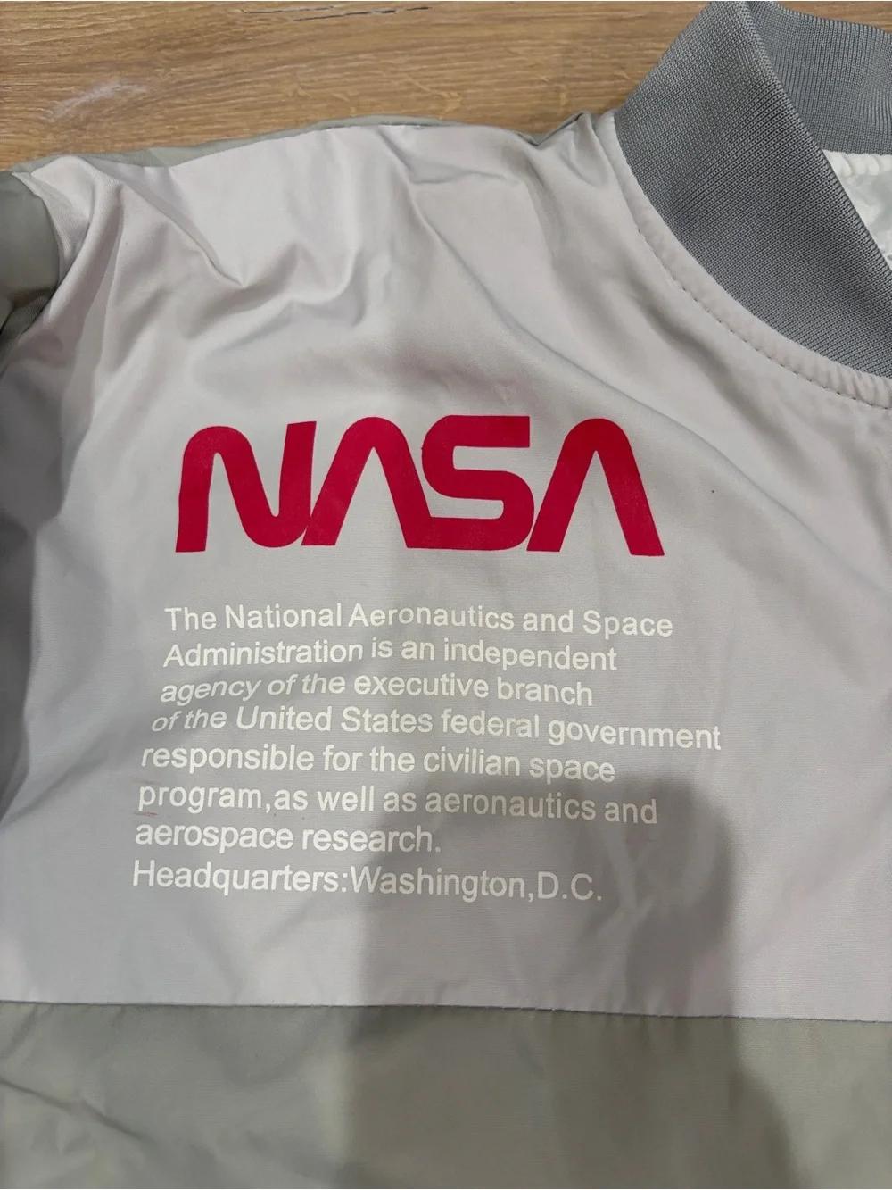 NASA Bomber Jacket Gray Unisex Adult Size XL